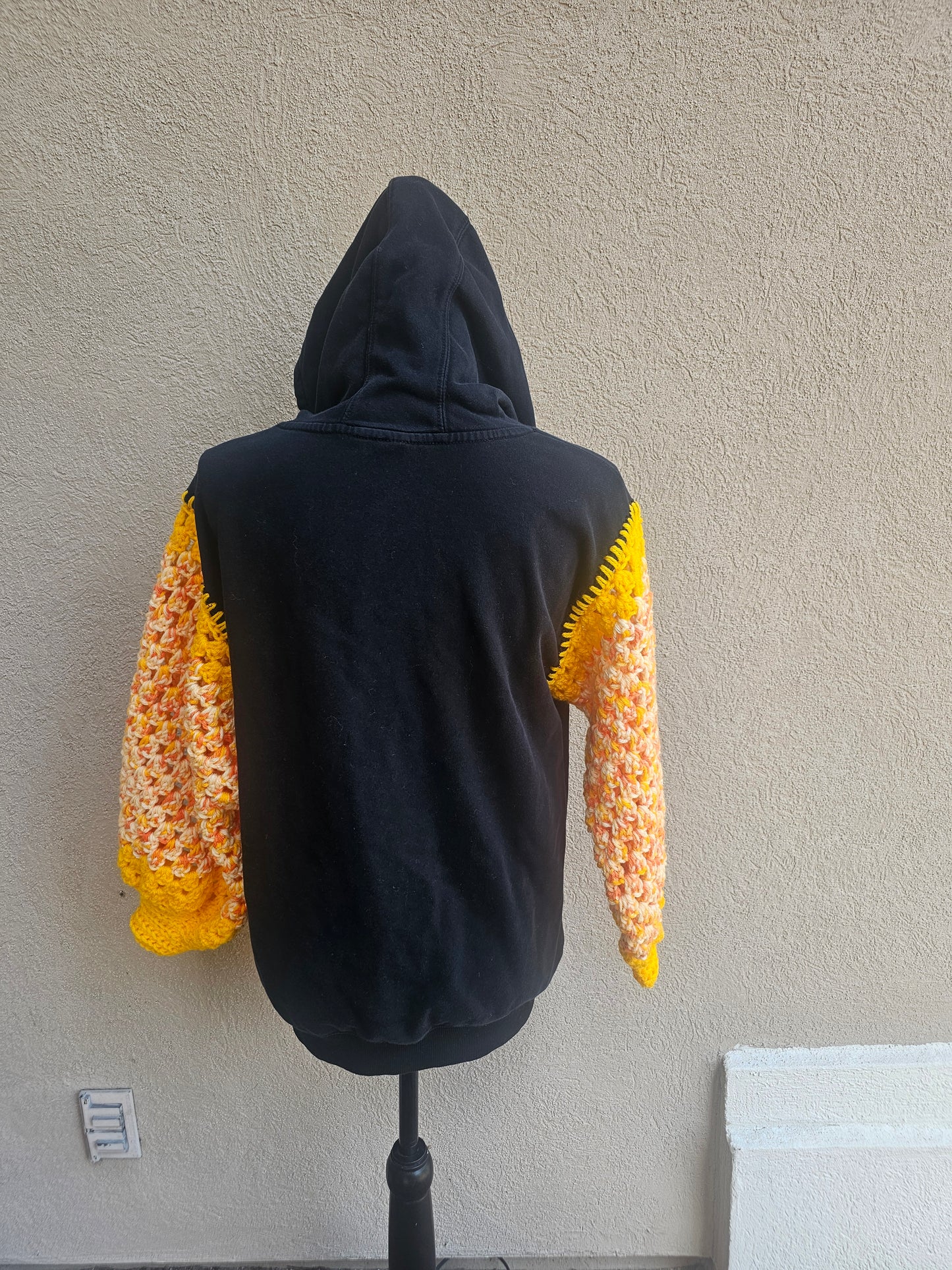 Upcycled Hoodie with Crochet Sleeves - NF Orange Sleeves