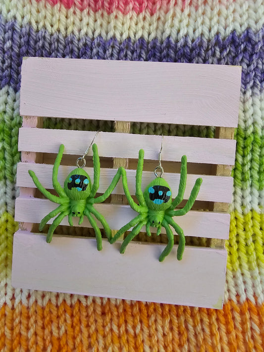 Green and Blue Dotty Spider Earrings