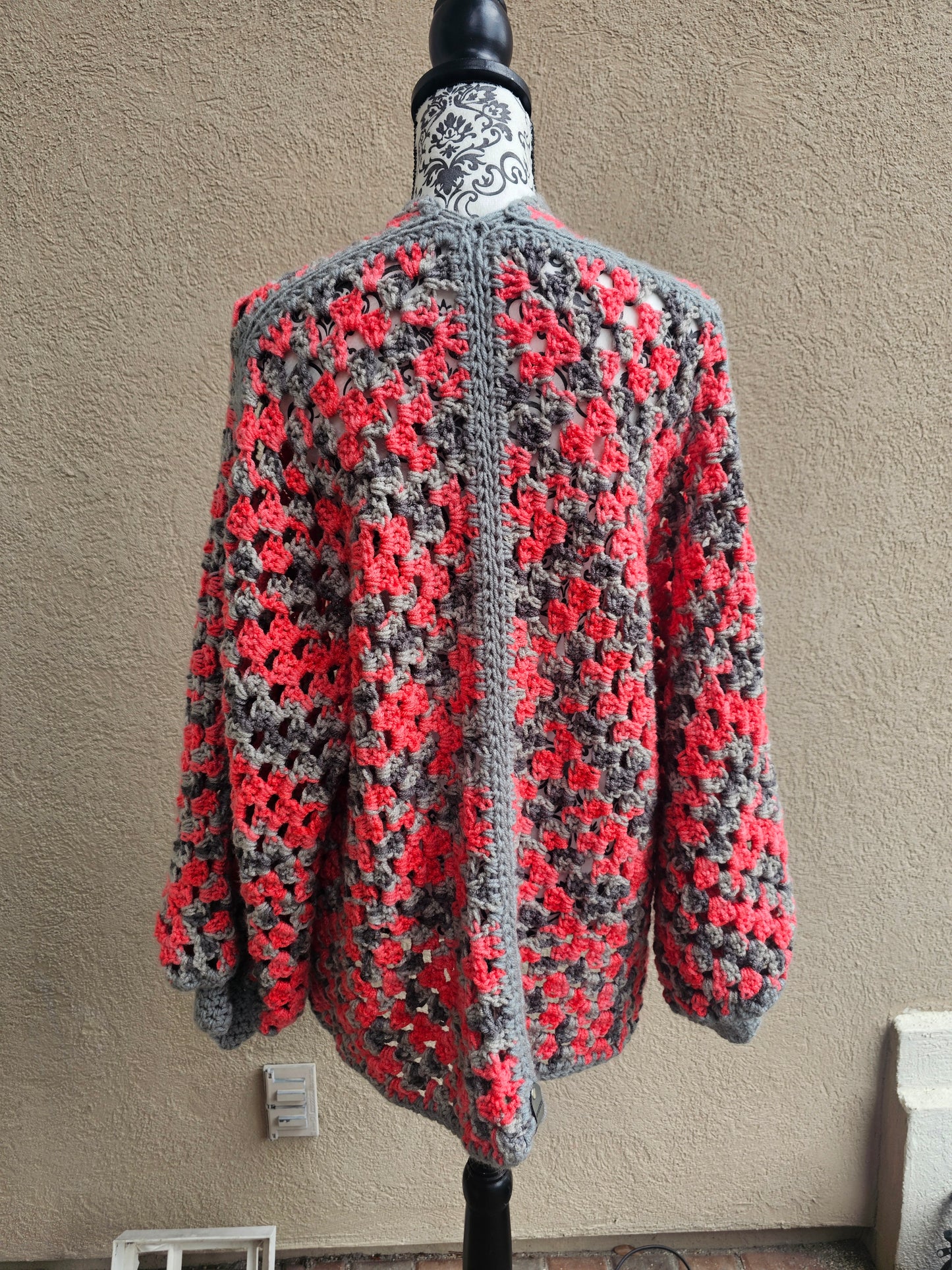 Pink and Gray Hexicardi Hexagon Crochet Sweater